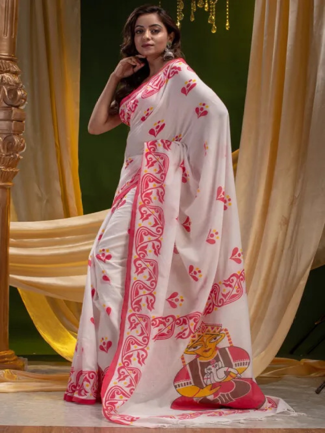 

Kalista Linen Blend Ethnic Motif Saree, White