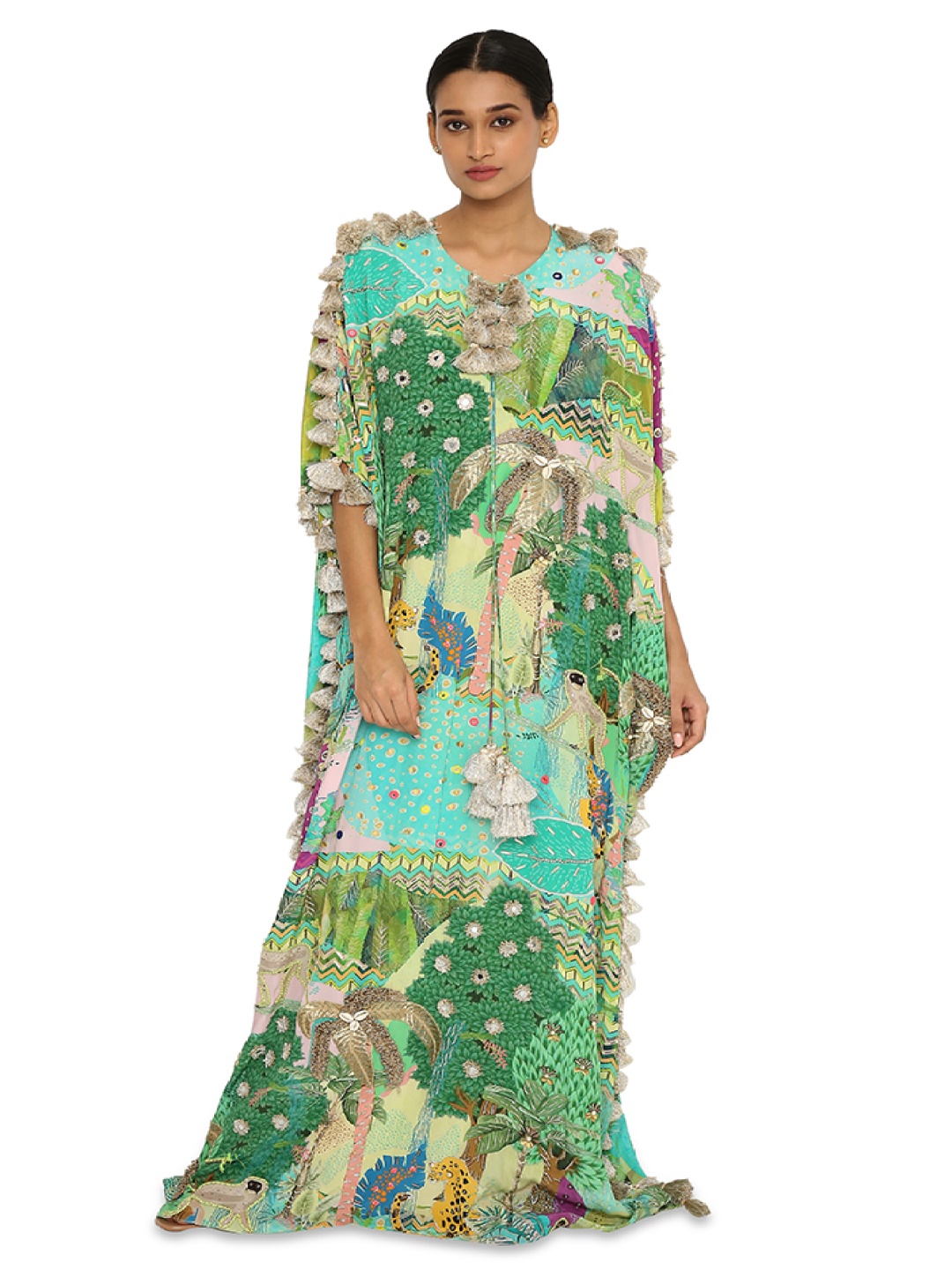 

Payal Singhal Floral Printed Embroidered Kaftan Maxi Dress, Green