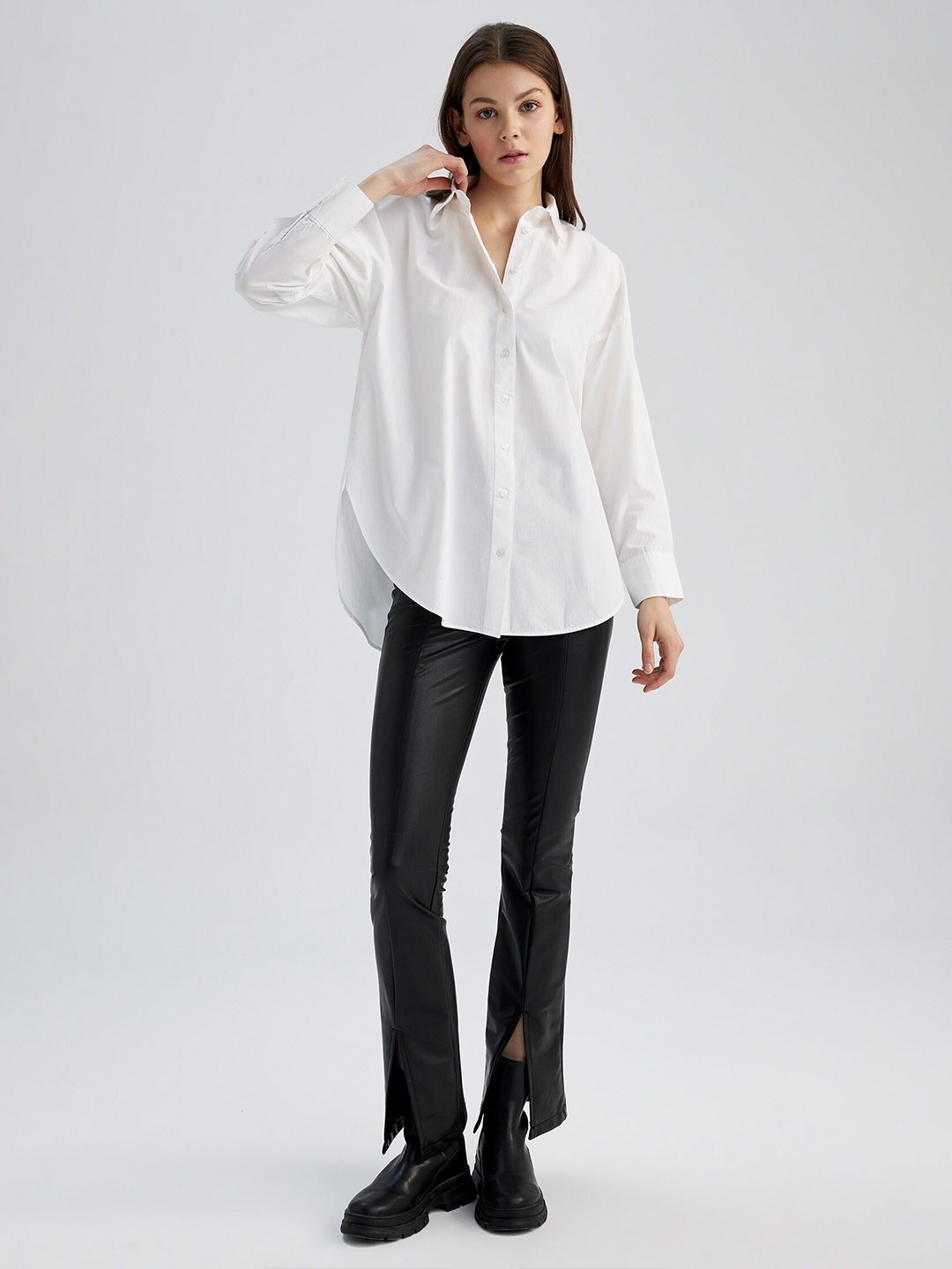 

Fab Star Comfort Long Sleeves Spread Collar Cotton Opaque Casual Shirt, White