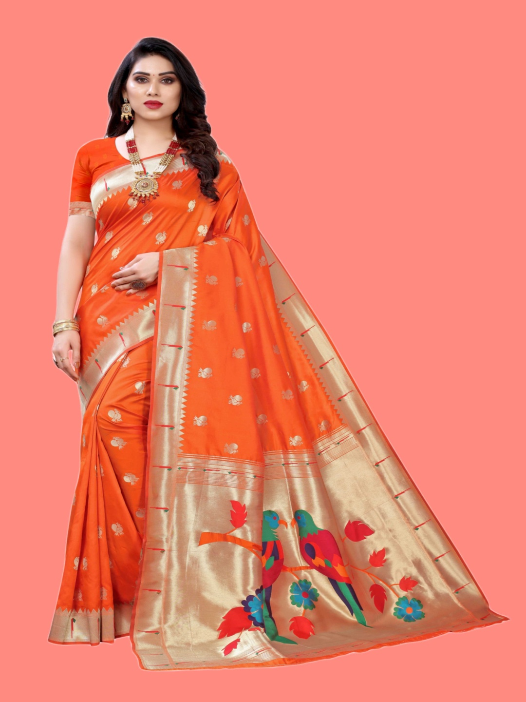 

Panzora Ethnic Motifs Zari Paithani Saree, Orange