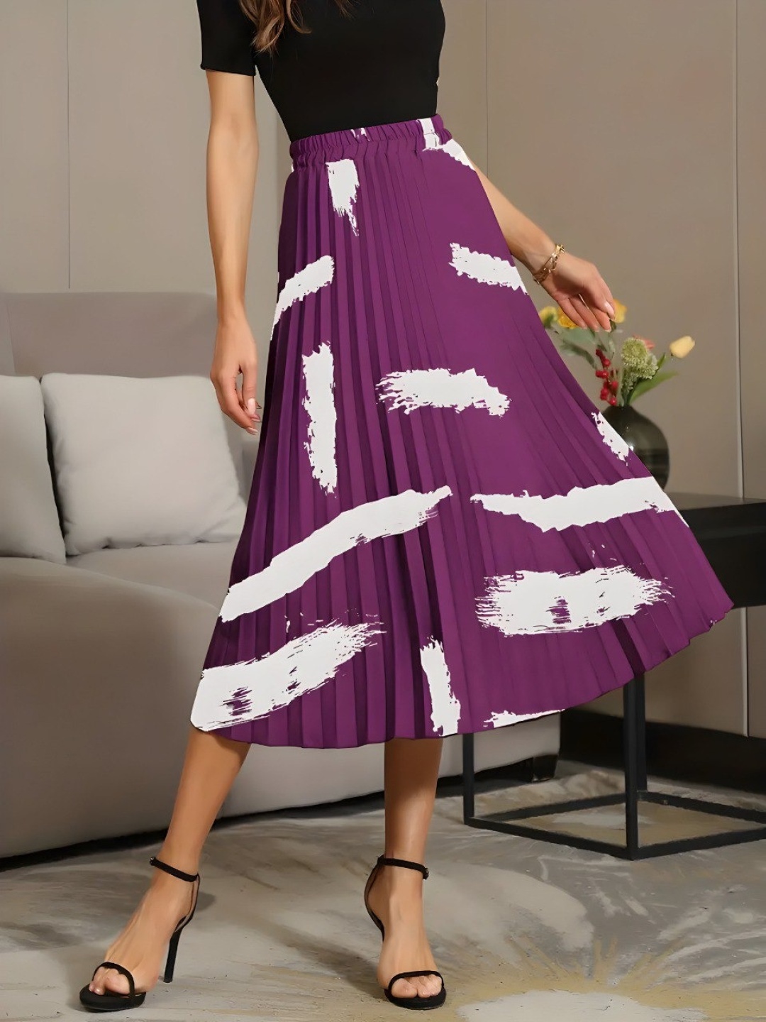 

OTABU Printed A-line Midi Skirts, Purple