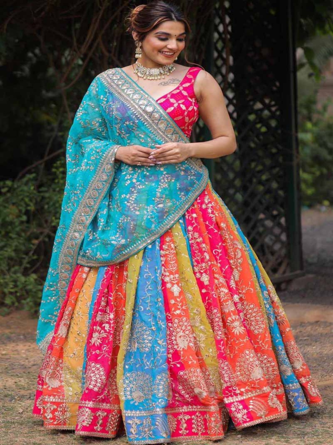

Fashionuma Embroidered Silk Georgette Semi Stitched Lehenga & Blouse With Dupatta, Fuchsia