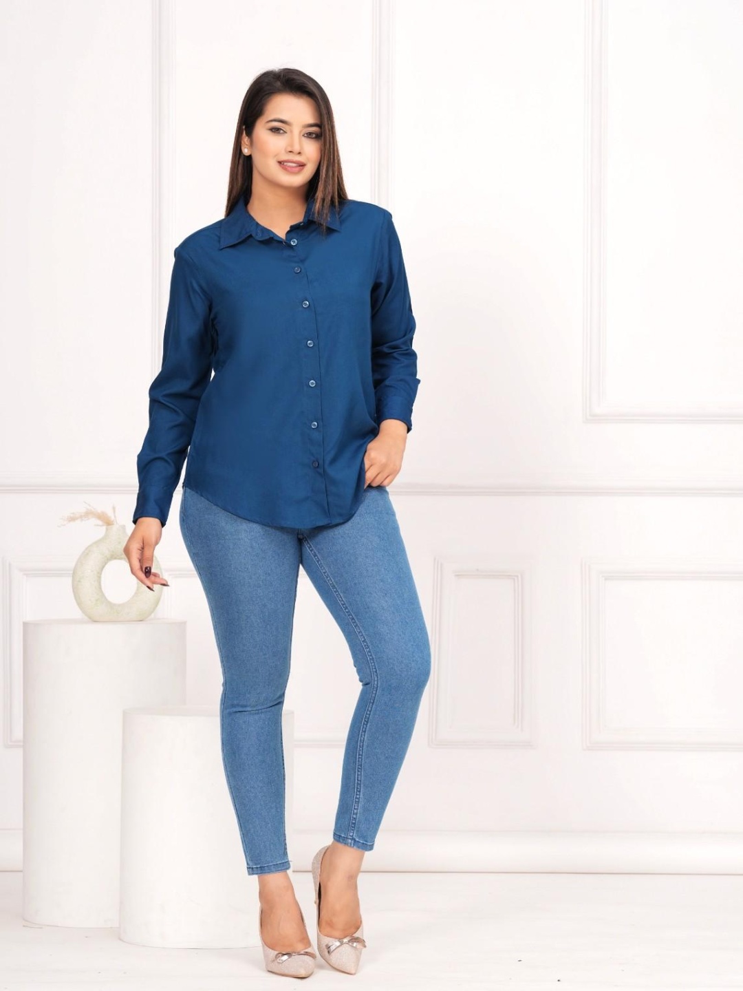 

ETC Women Solid Opaque Casual Shirt, Blue