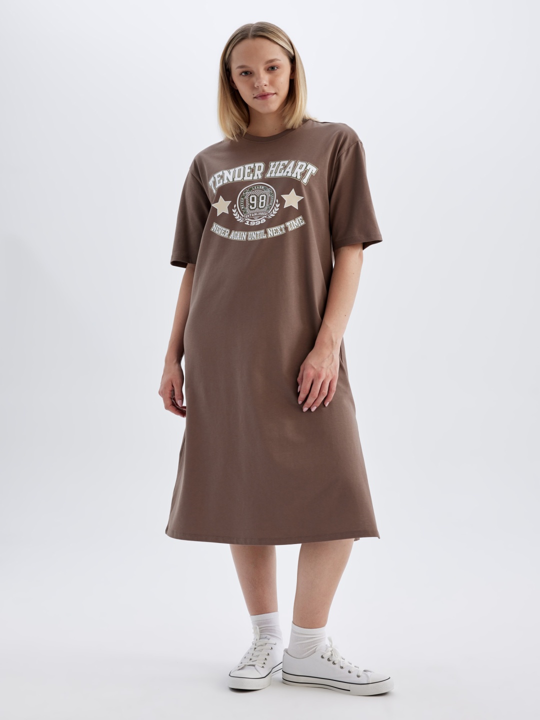 

DeFacto Women Print T-shirt Midi Dress, Brown