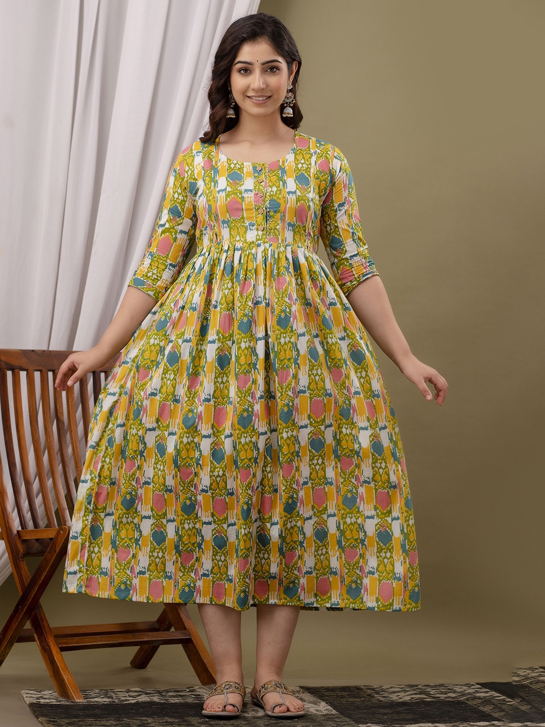 

Mialo fashion Women Printed Block Print Maternity Kurta, Green