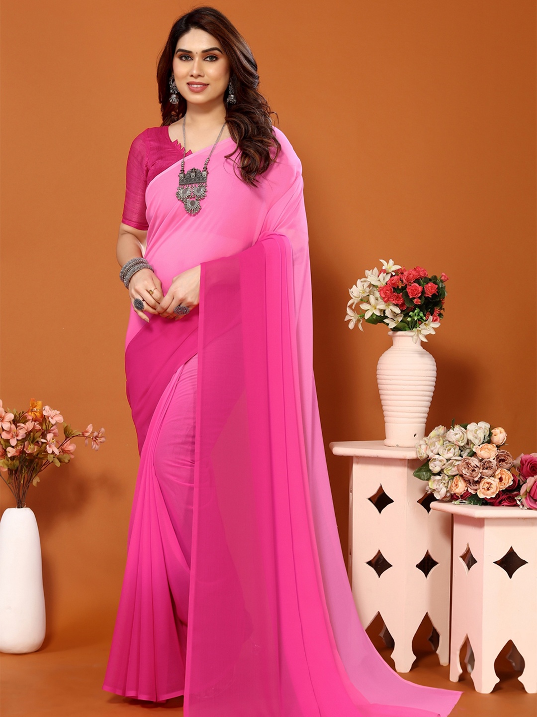 

Moda Rapido Poly Georgette Saree, Pink