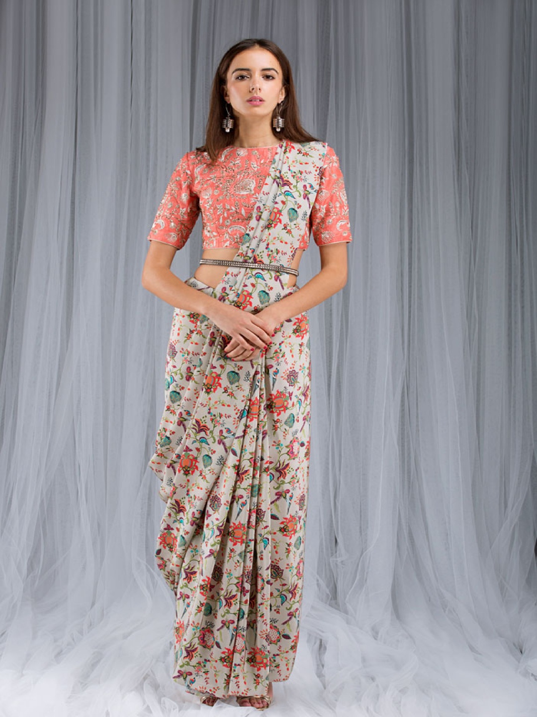 

Payal Singhal Floral Printed Saree, Cream