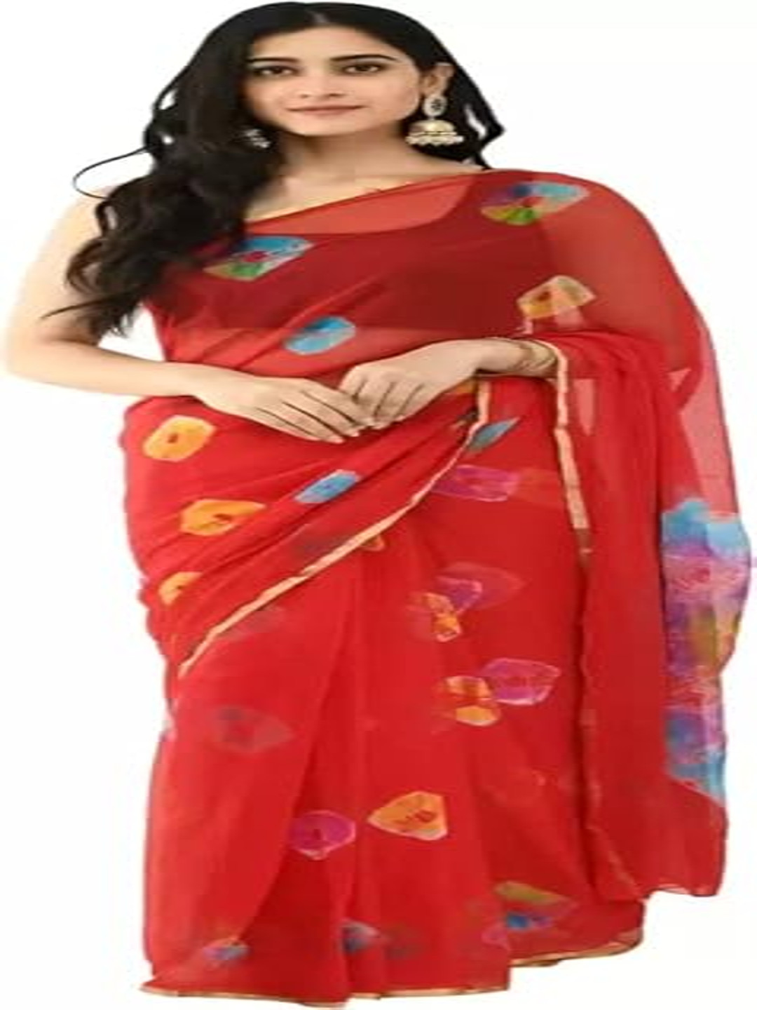 

Reboot Fashions Tie and Dye Zari woven Pure Chiffon Saree, Red