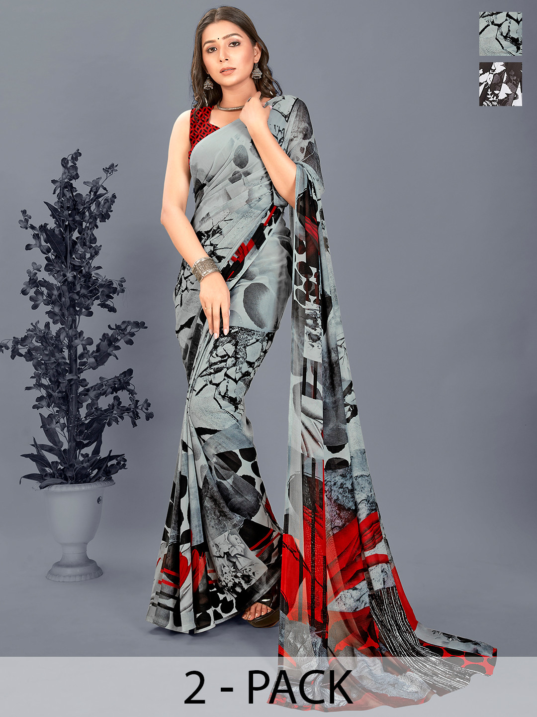

ANAND SAREES Printed Pack of 2 Saree, Brown