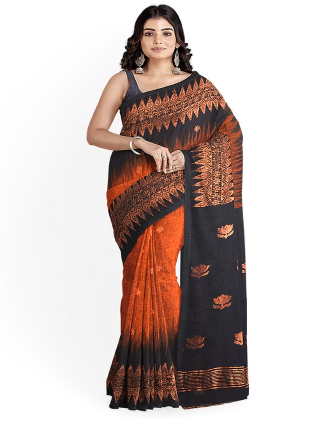 

LADY SHOPI Woven Design Zari Pure Silk Saree, Orange