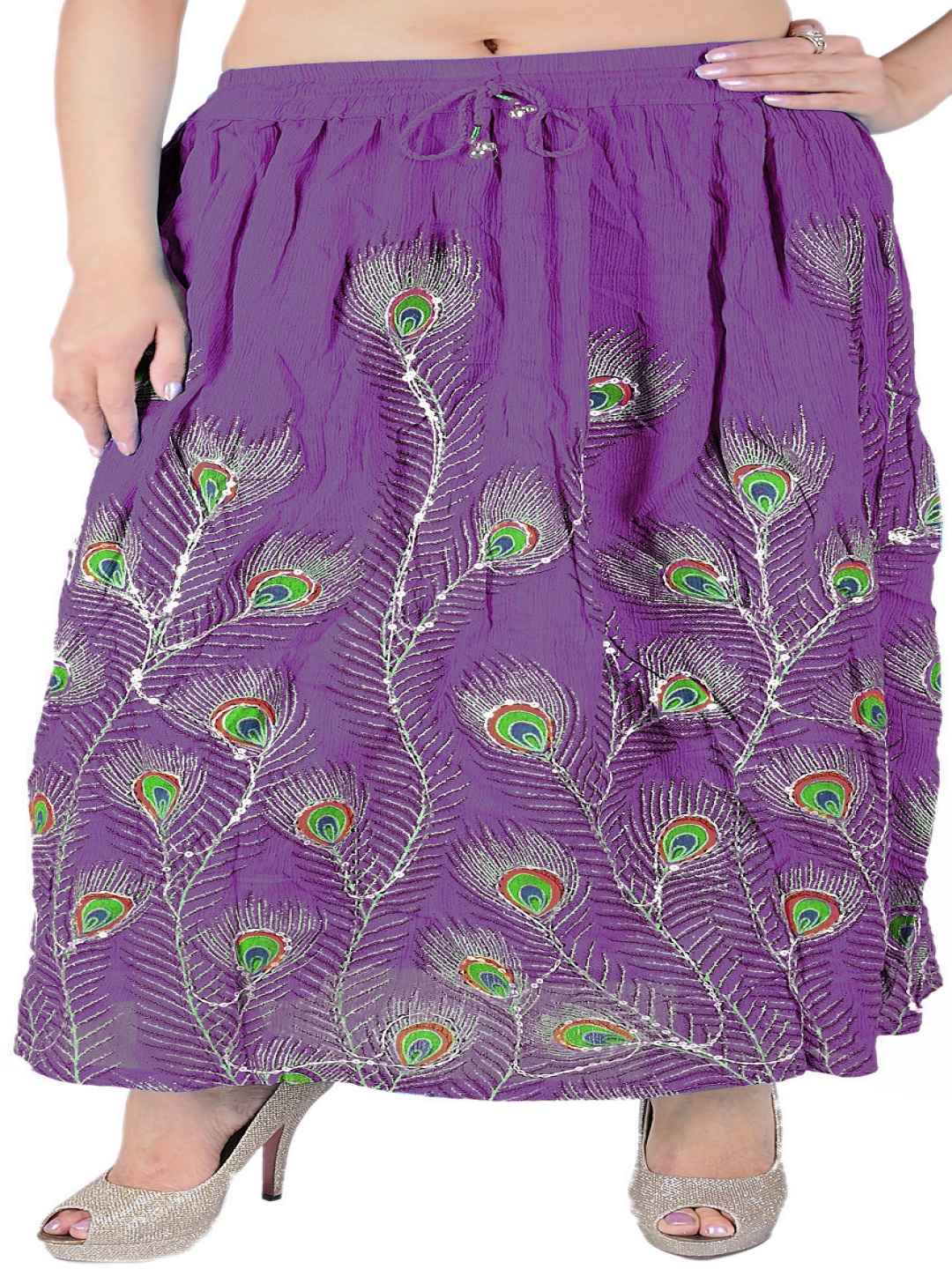 

Exotic India Printed A-Line Maxi Skirts, Purple