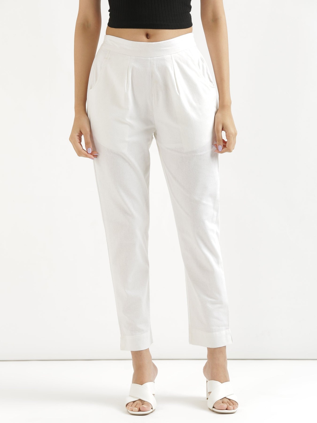 

KALINI Women Easy Wash Pleated Trousers, White