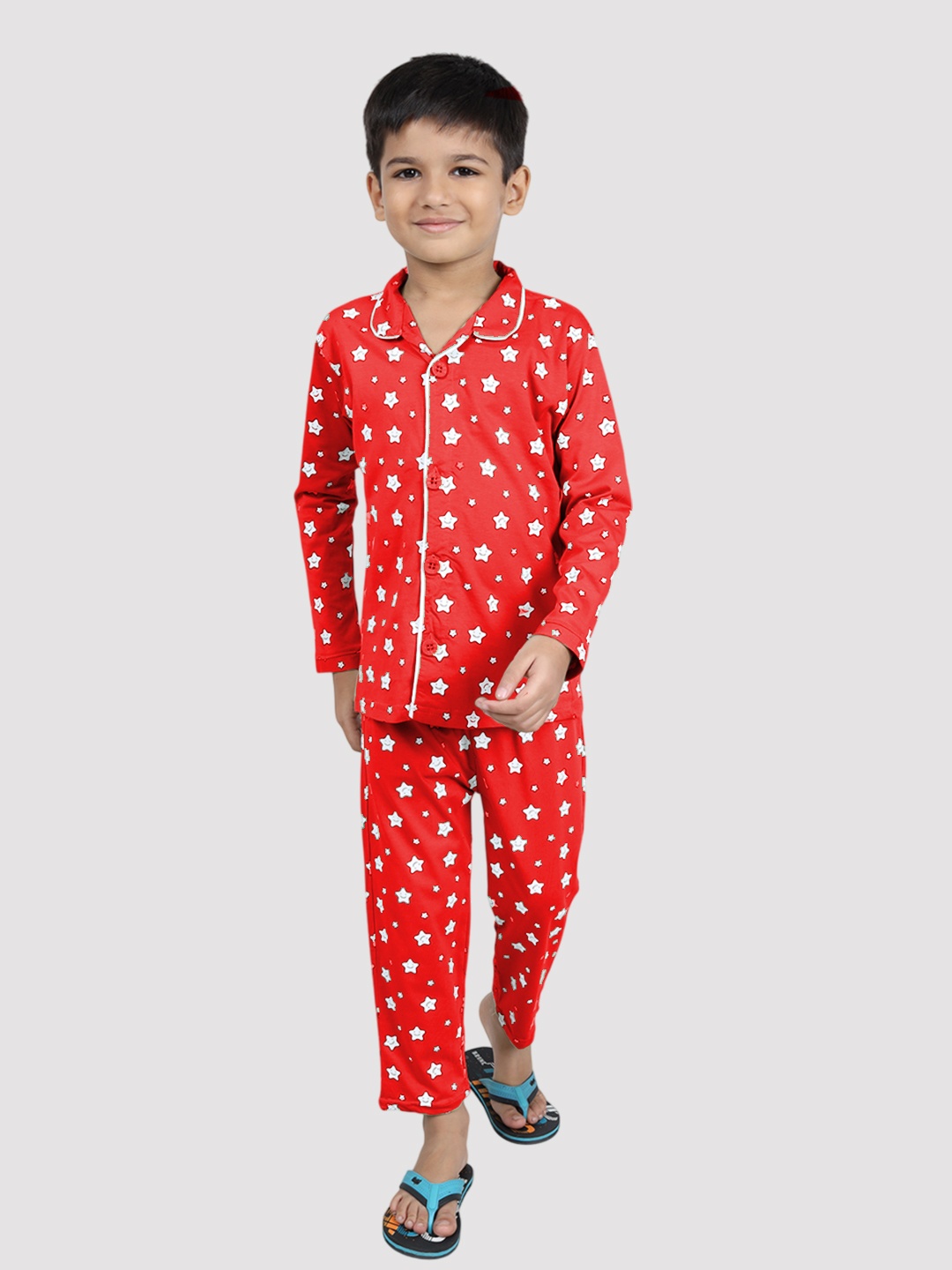 

Here&Now X Denikid Boys Printed Pure Cotton Shirt with Pyjamas, Red