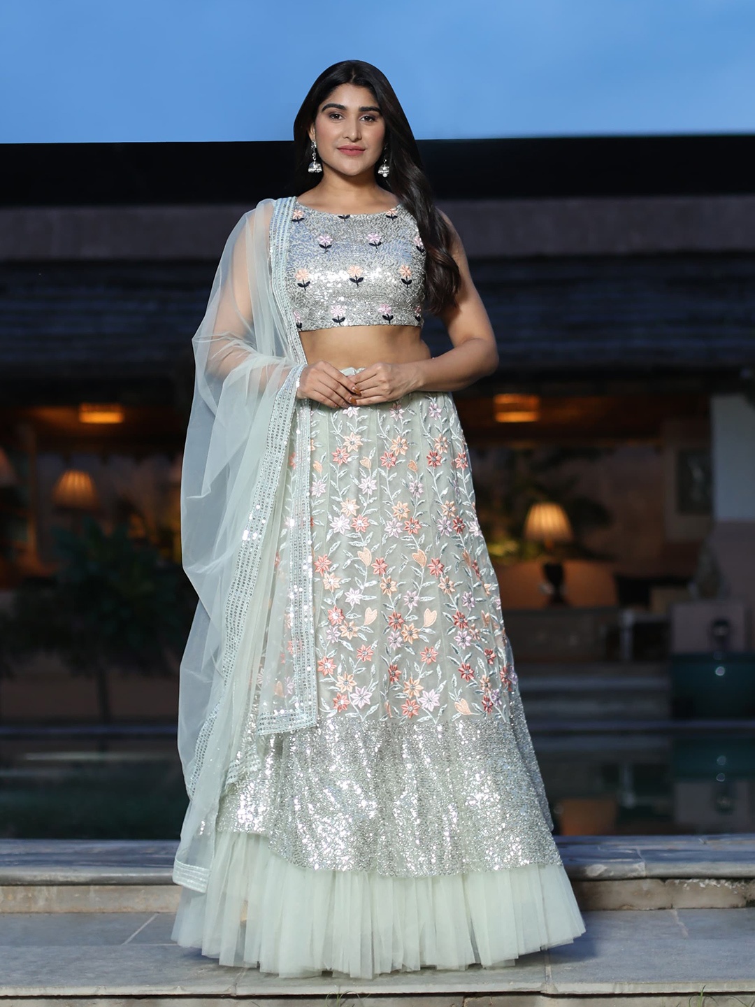

Rujave Embellished Thread Work Semi-Stitched Lehenga & Unstitched Blouse With Dupatta, Grey