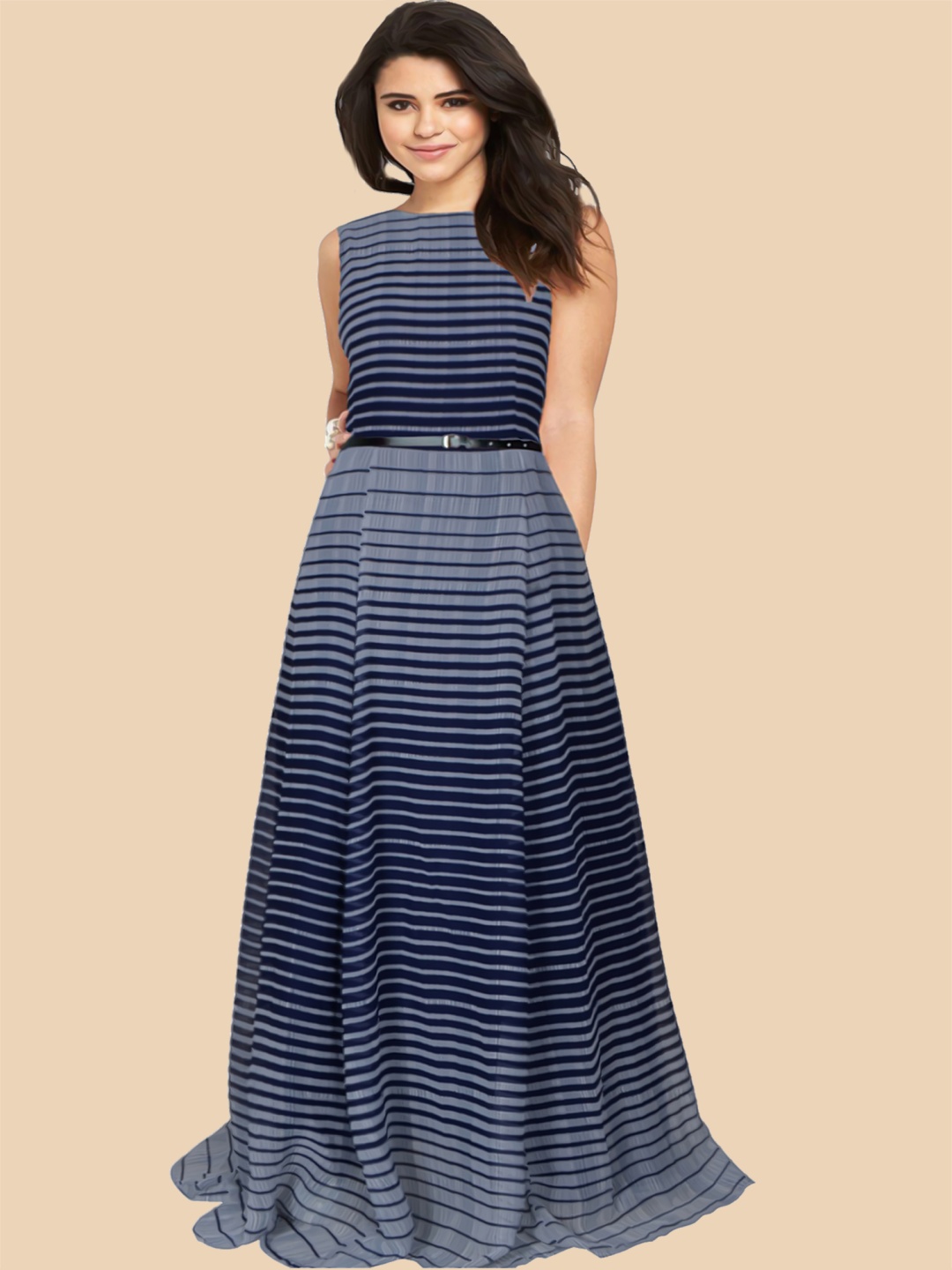 

Dream Women Beauty Fashion Striped Georgette Maxi Dress, Navy blue