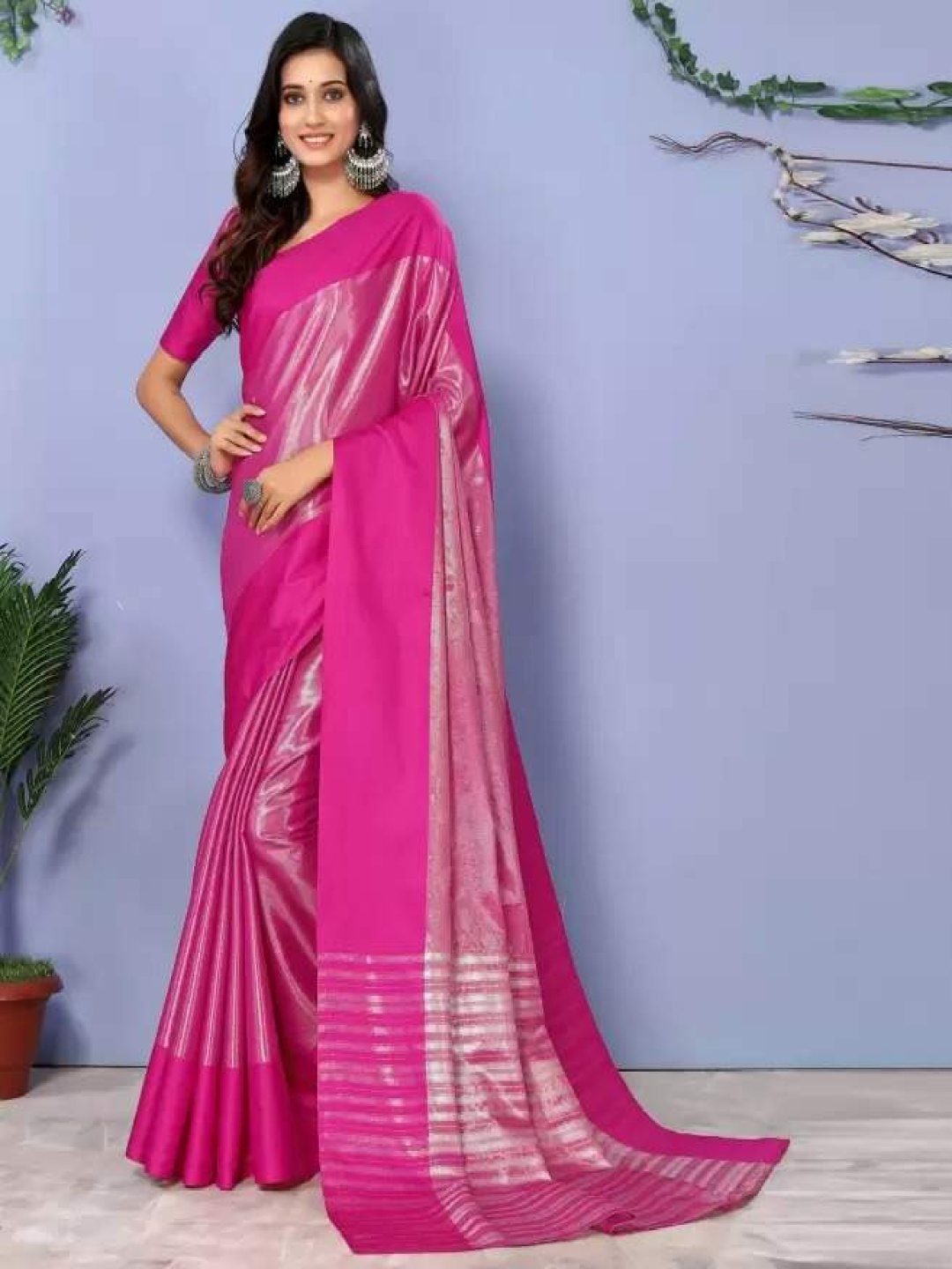 

JULEE Woven Design Zari Pure Silk Kanjeevaram Saree, Pink