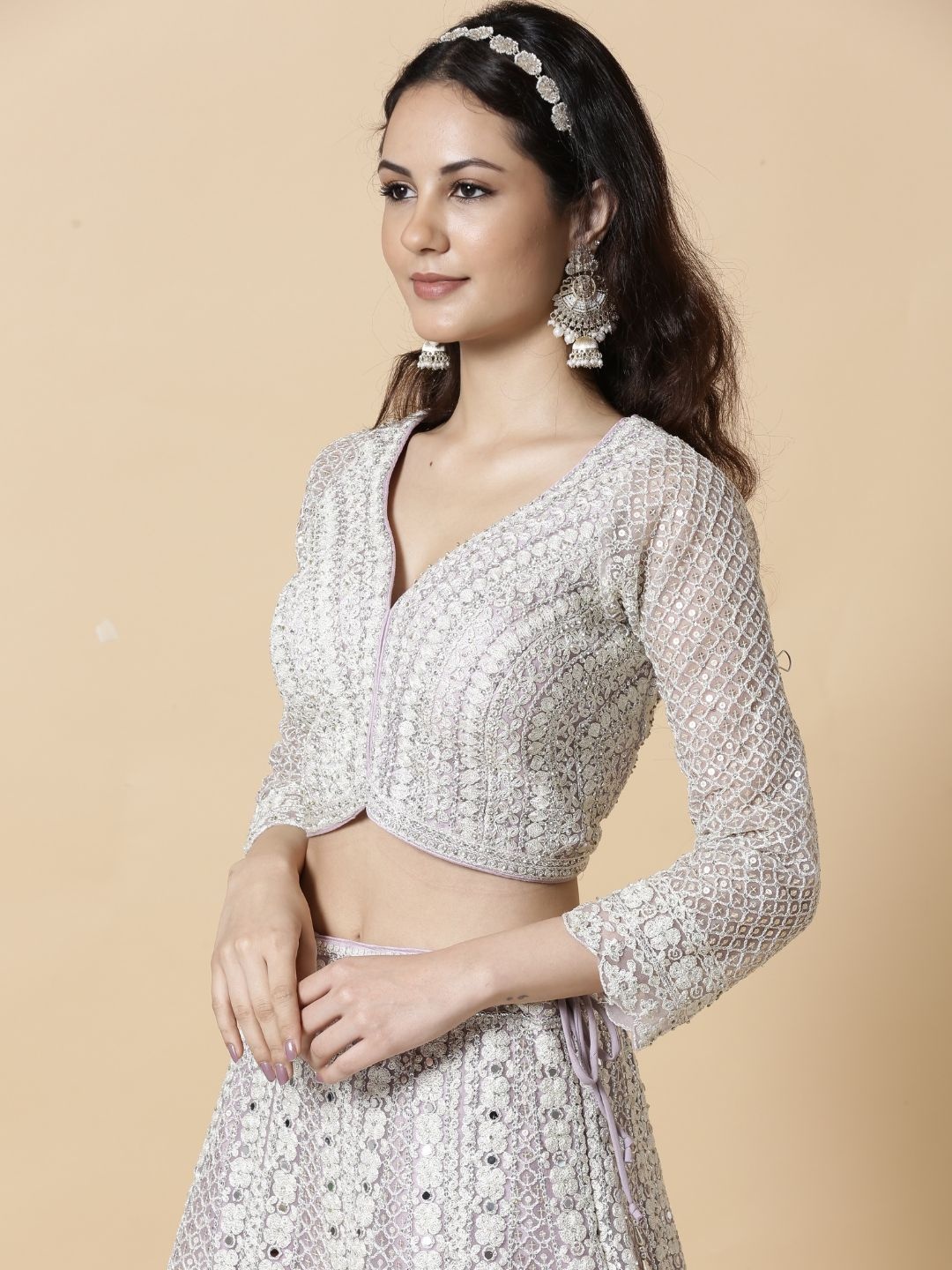 

Vervee Couture Embroidered Sequinned Ready to Wear Lehenga, Lavender