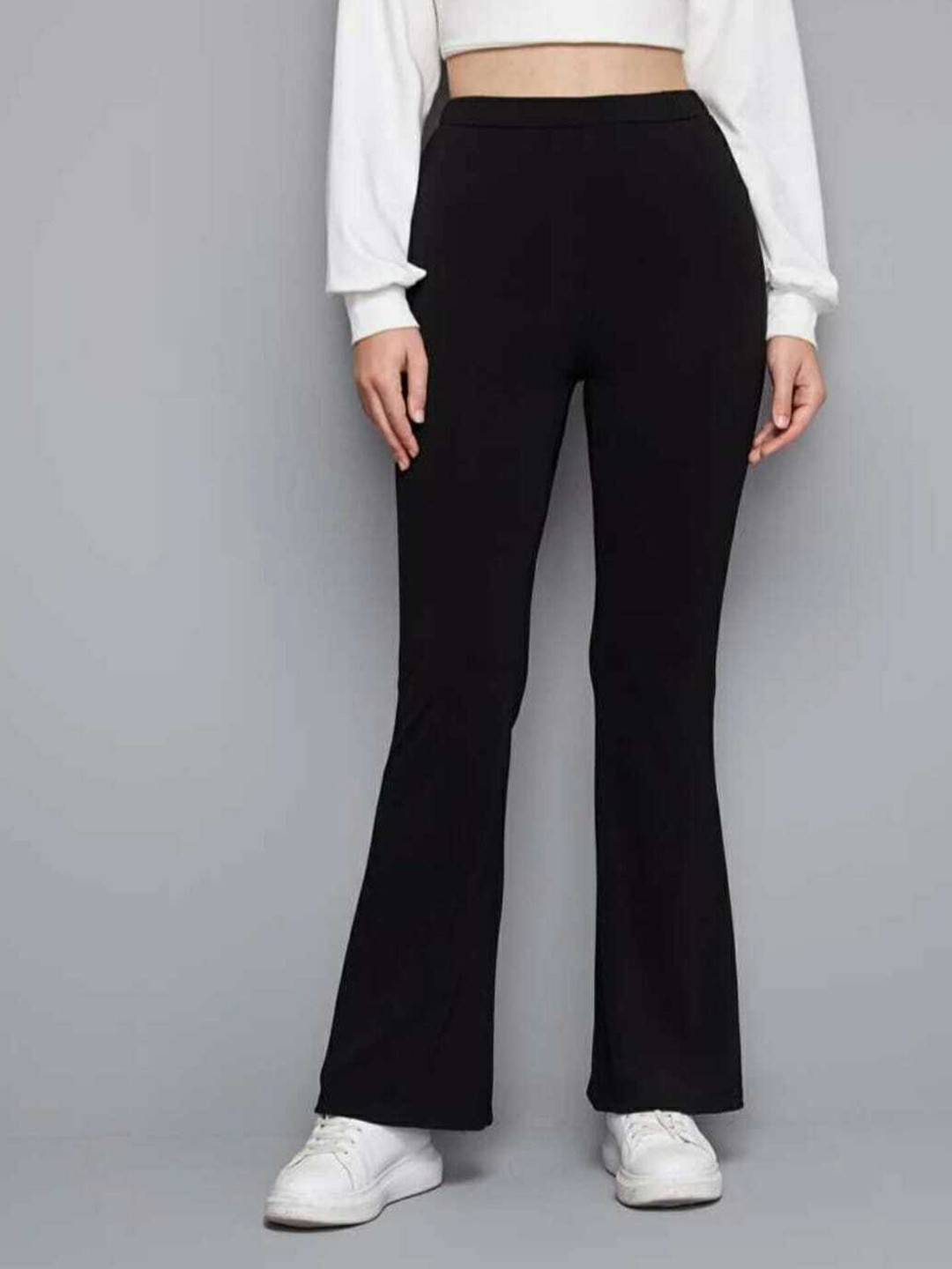 

Next One Women Smart Flared High-Rise Easy Wash Trousers, Black