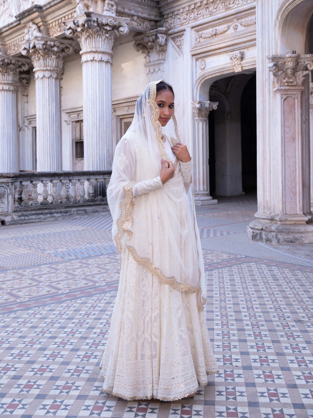 

Renee Label Embroidered Anarkali Shape Maxi Ethnic Dress With Dupatta, Off white
