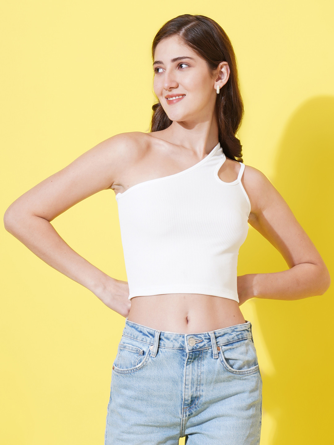 

U&F One Shoulder Crop Top, White