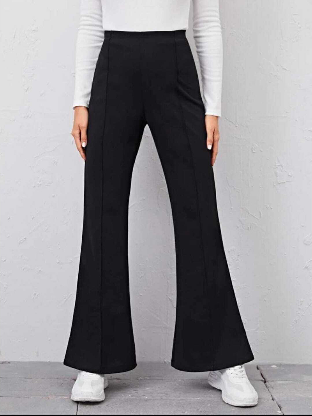 

BROADSTAR Women Smart Flared High-Rise Easy Wash Trousers, Black
