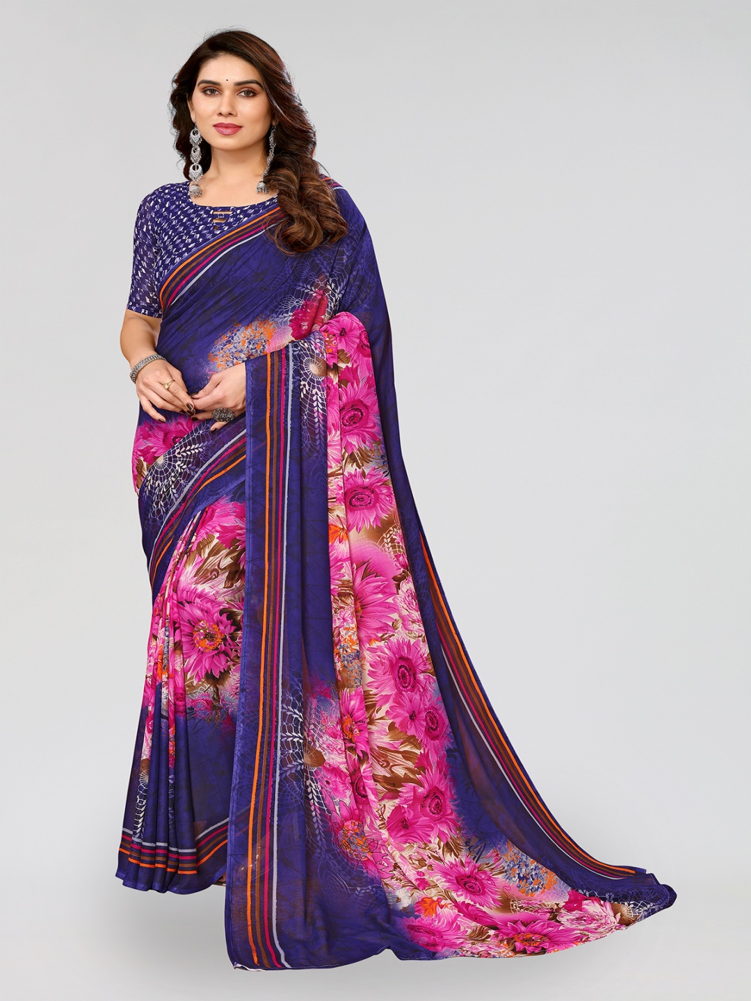 

ANAND SAREES Floral Printed Saree, Brown