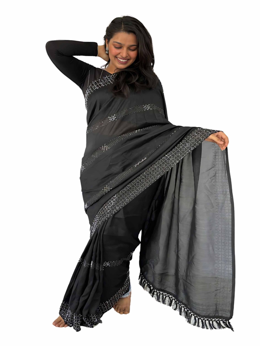 

SANJANA SILK Embellished Saree, Black