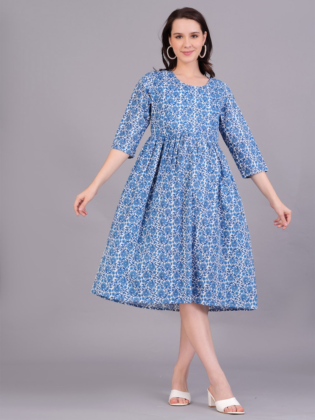 

The Kurta Express Floral Print Maternity A-Line Midi Dress, Blue