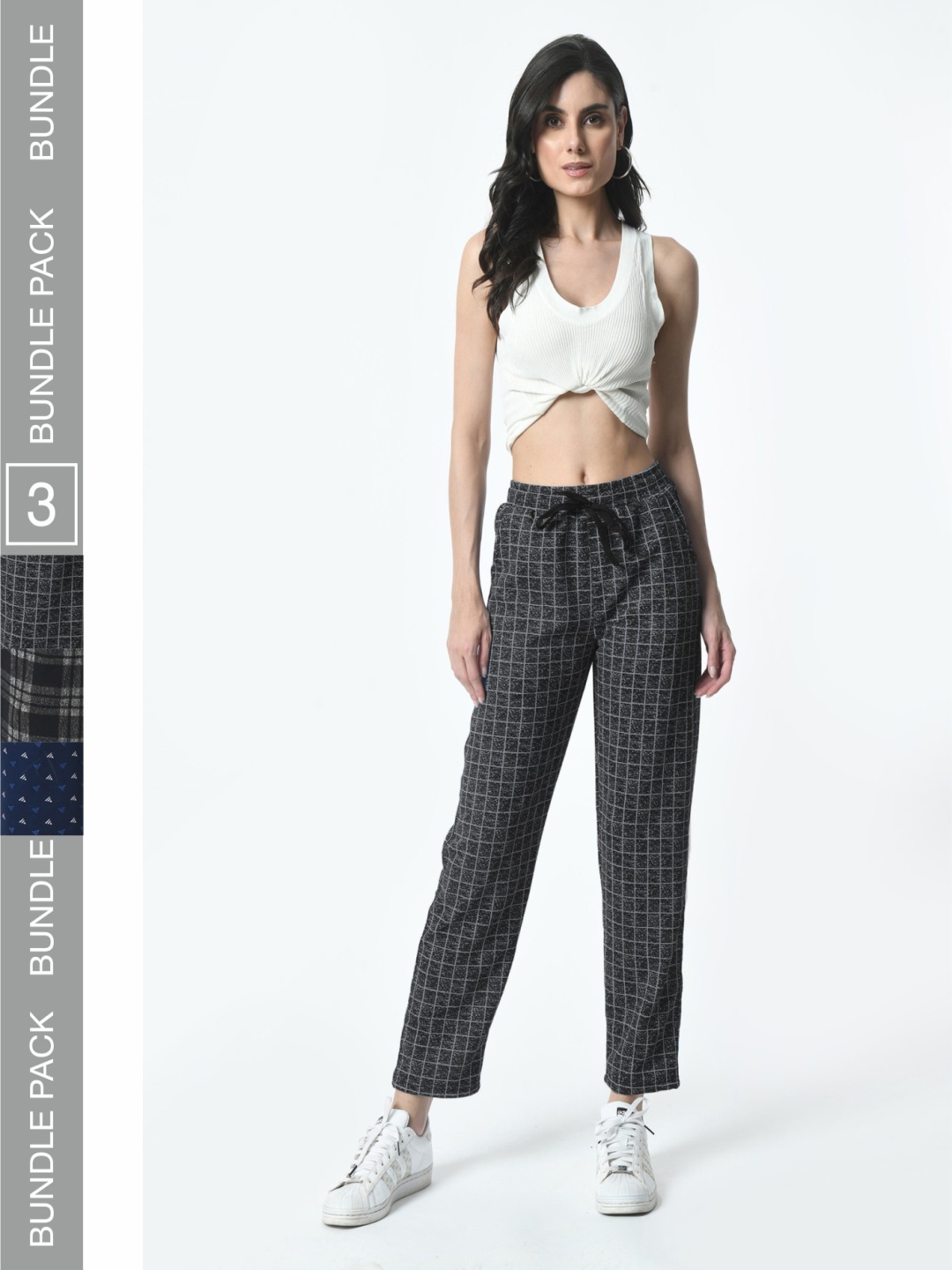 

BAESD Women Pack Of 3 Checked Mid Rise Track Pants, Black
