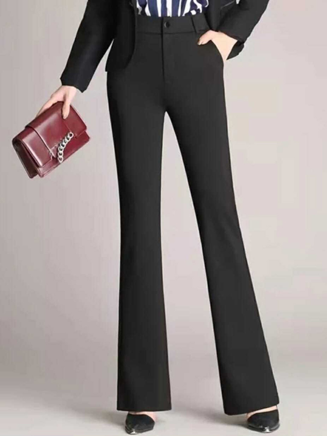 

Next One Women Smart Flared High-Rise Easy Wash Trousers, Black