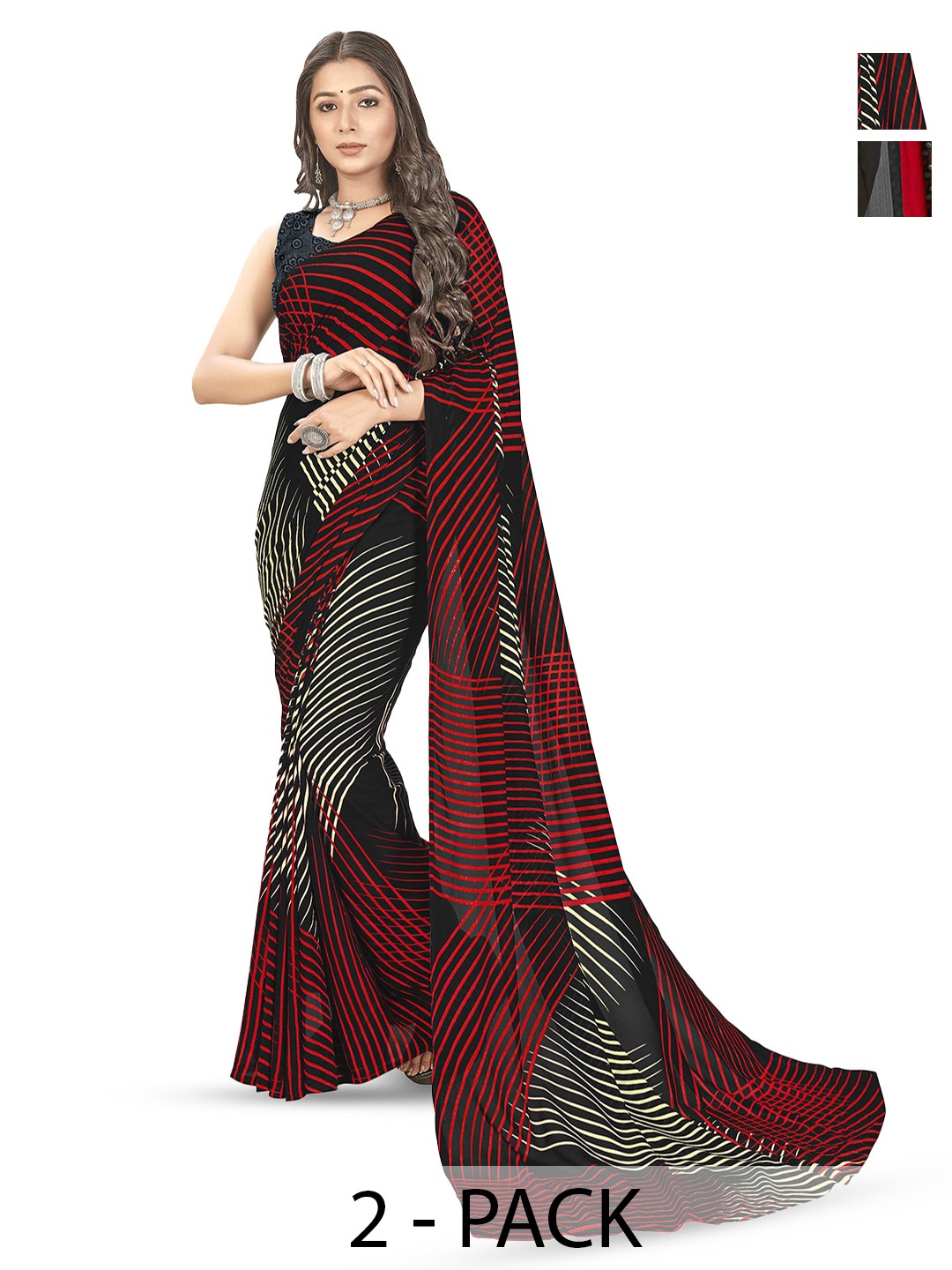 

ANAND SAREES Women Printed Poly Georgette Combo Pack of 2 Saree, Grey