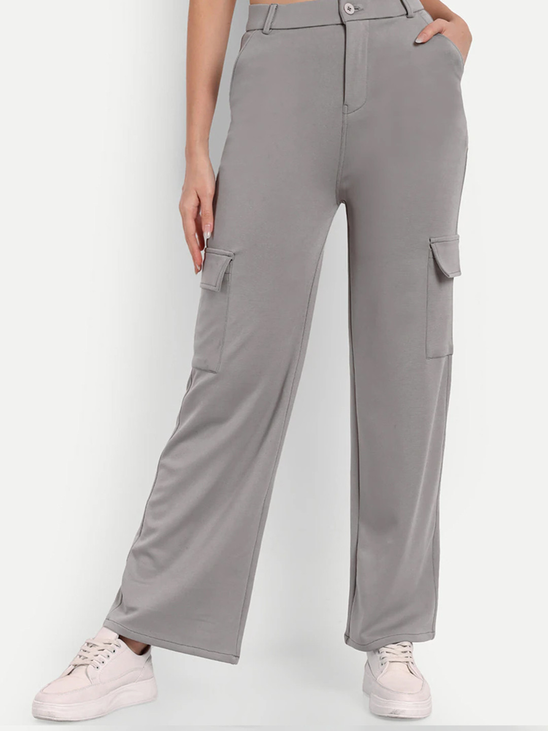 

BAESD Women Relaxed Organic Cotton High-Rise Non Iron Trousers, Grey