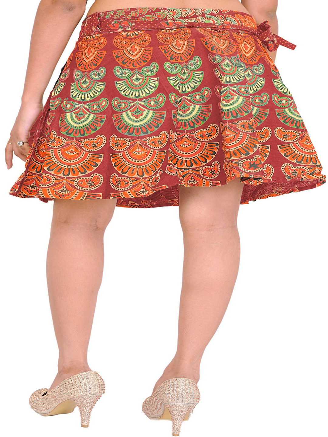 

Exotic India Printed Pure Cotton Flared Mini Skirt, Red