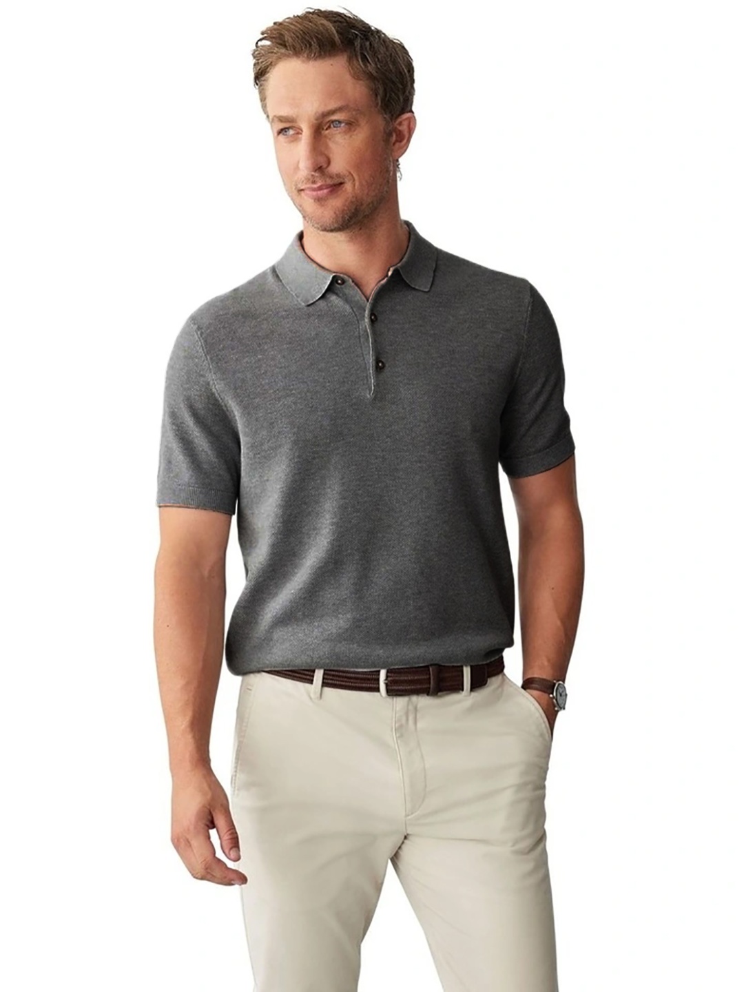 

Kotty Men Polo Collar T-shirt, Grey