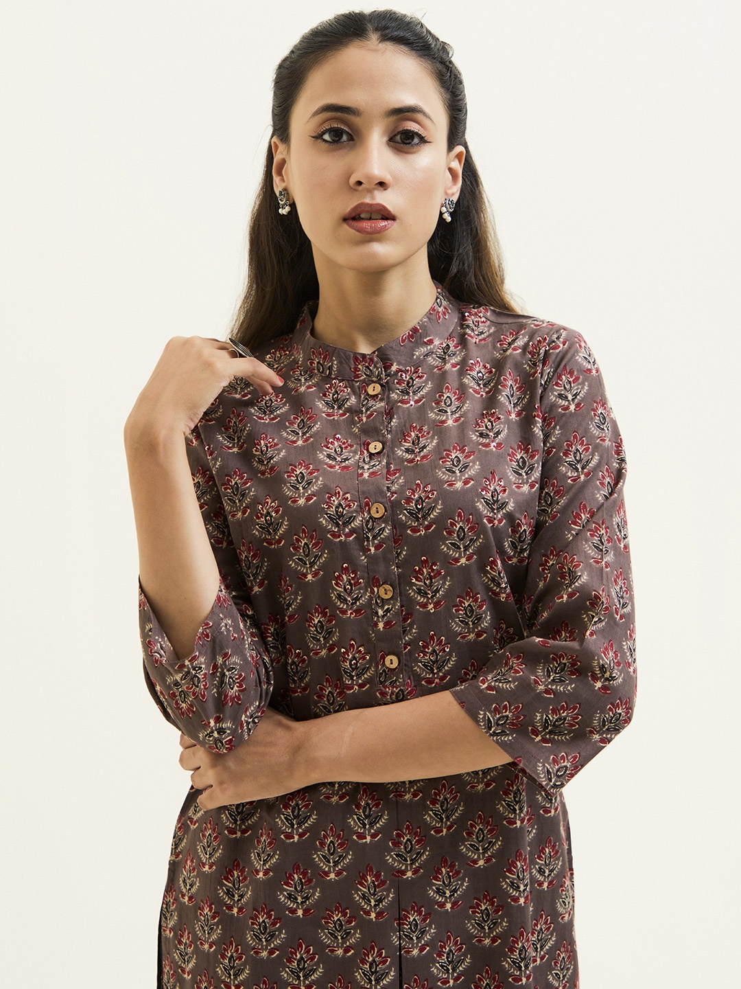 

Jaipur Kurti Ethnic Printed Short Kurta, Grey