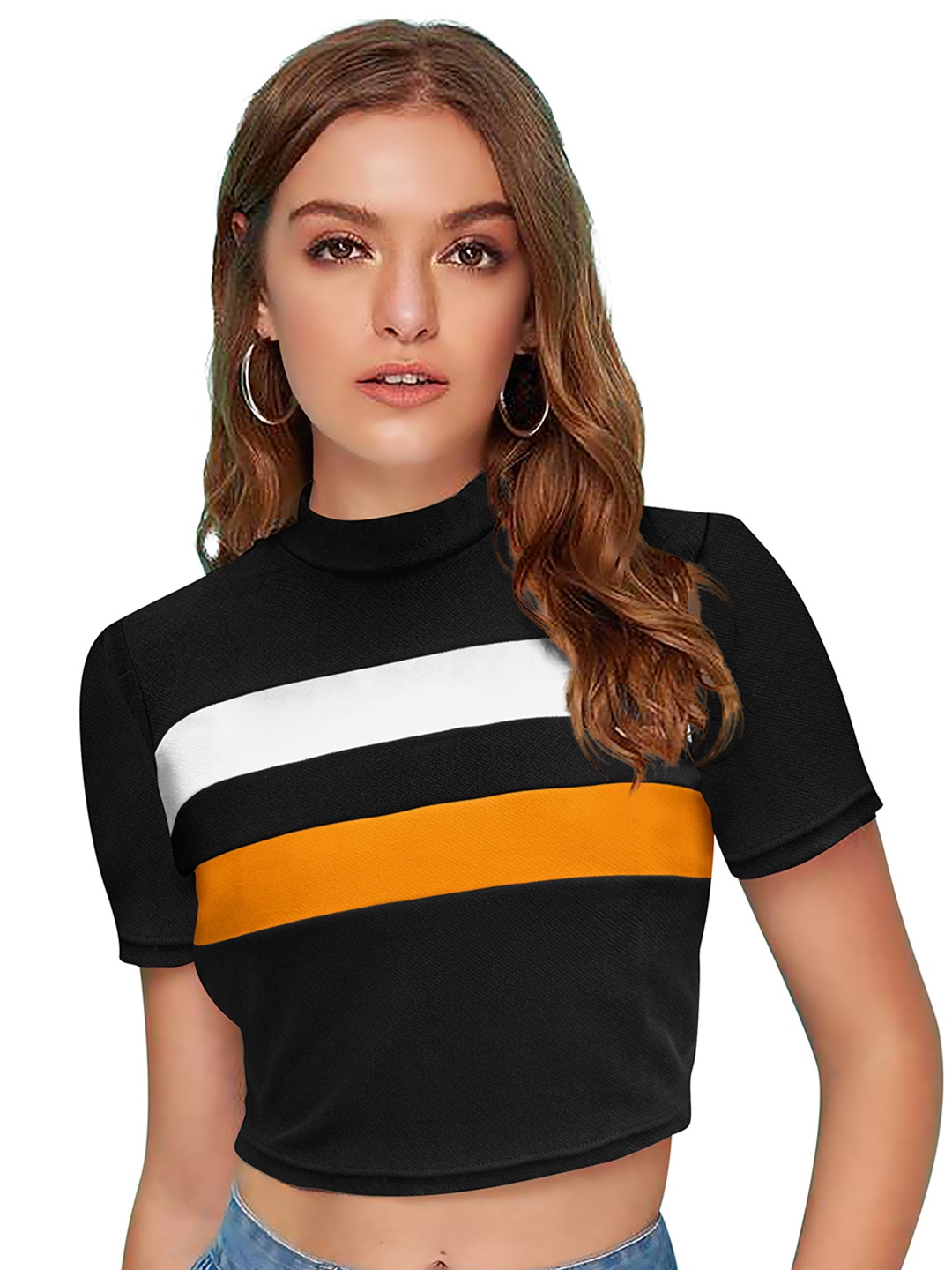 

SANJANA SILK Striped Crop Top, Black