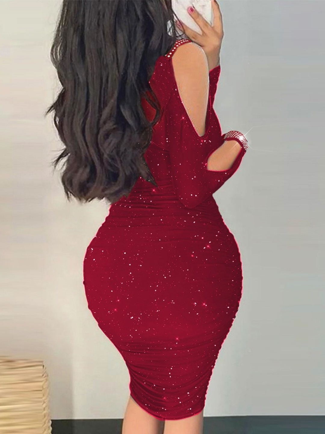 

StyleCast Red Cold Shoulder Sleeves Embellished Bodycon Dress