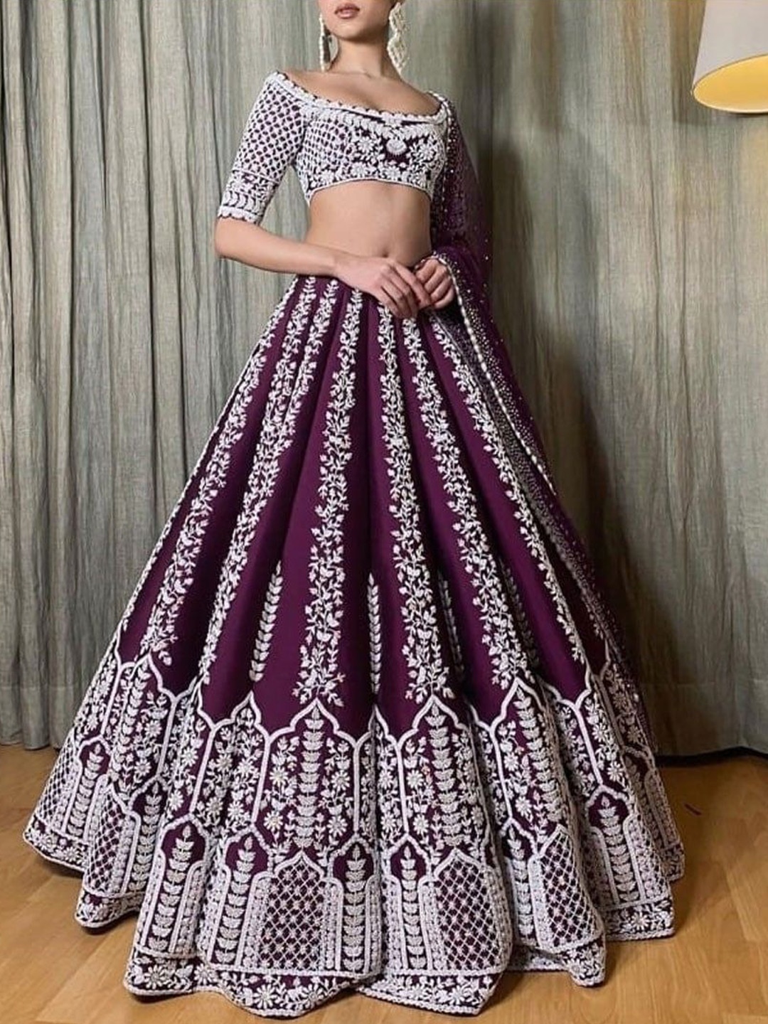 

Rujave Embellished Thread Work Semi-Stitched Lehenga & Unstitched Blouse With Dupatta, Purple