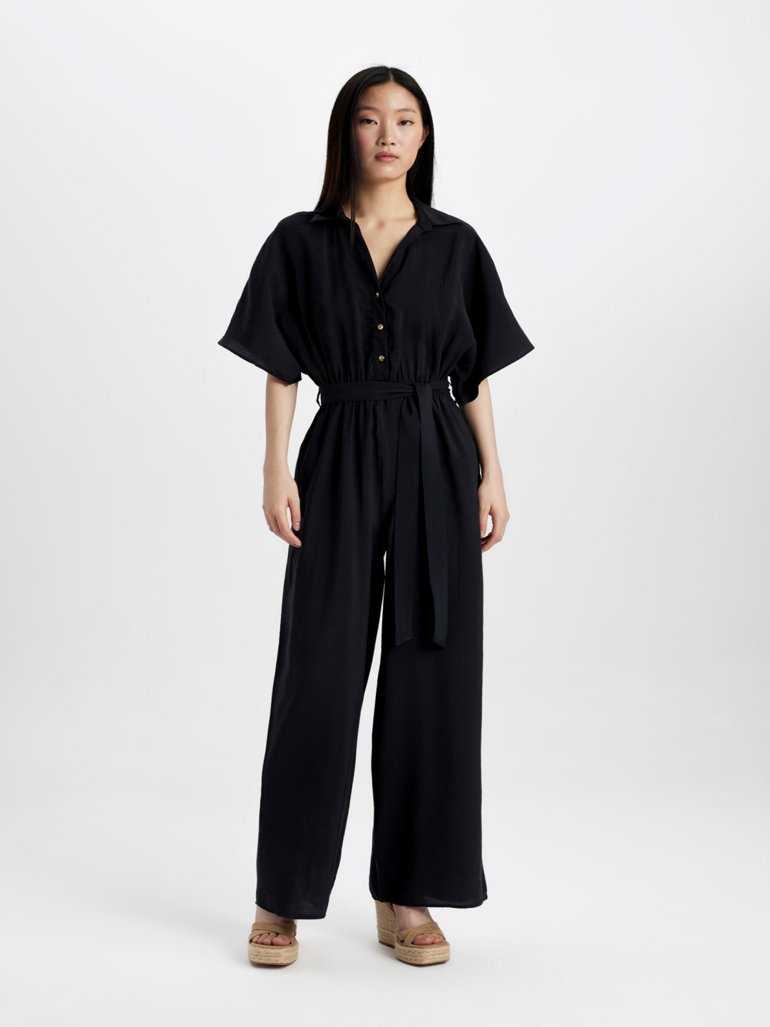 

DeFacto Waist Tie-Ups Basic Jumpsuit, Black