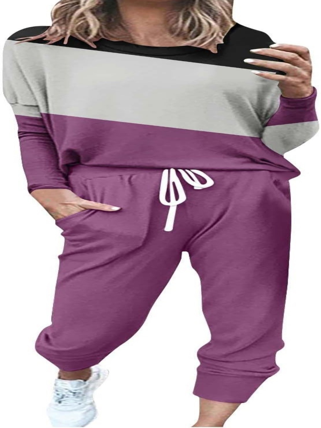 

StyleCast Purple Colour-Blocked Sweatshirt With Joggers