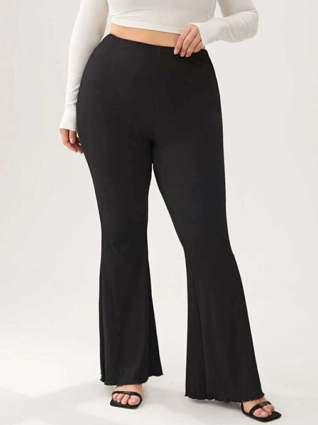 

Next One Women Smart Flared High-Rise Easy Wash Trousers, Black