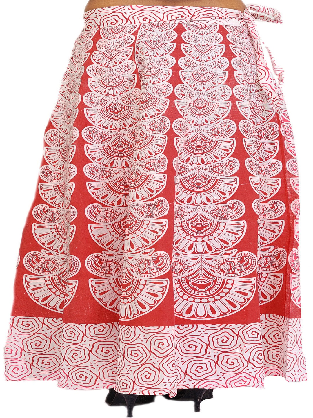 

Exotic India Printed Wrap Maxi Skirts, Red
