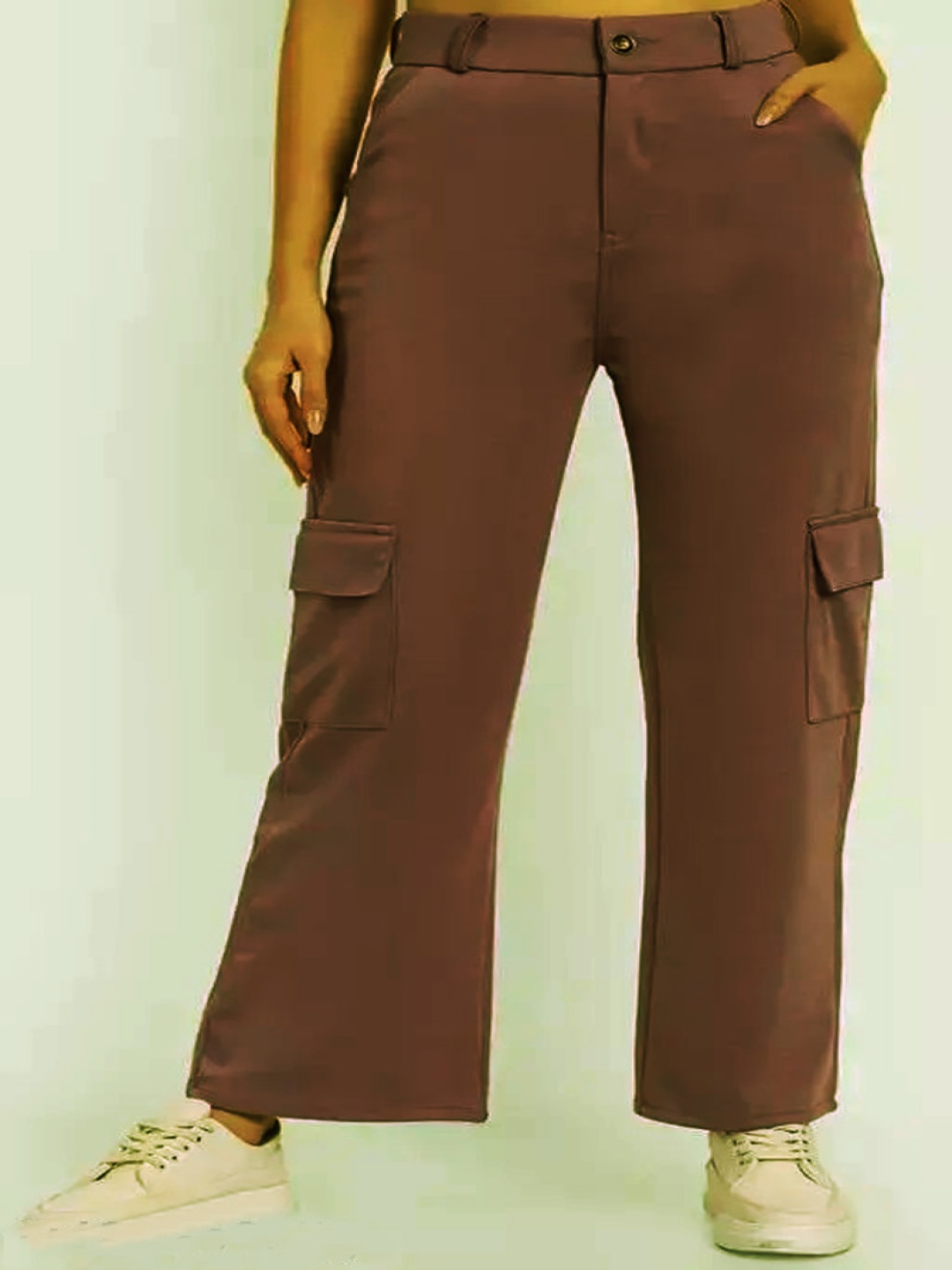 

BAESD Women Relaxed Straight Leg Loose Fit High-Rise Cargos Trousers, Brown