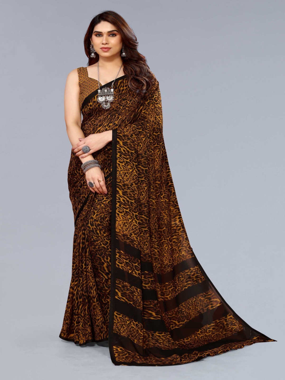 

ANAND SAREES Floral Printed, Brown