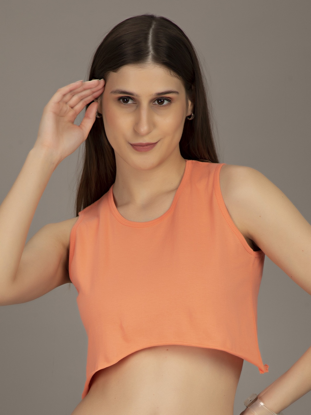 

STHULAS Pure Cotton Crop Top, Orange