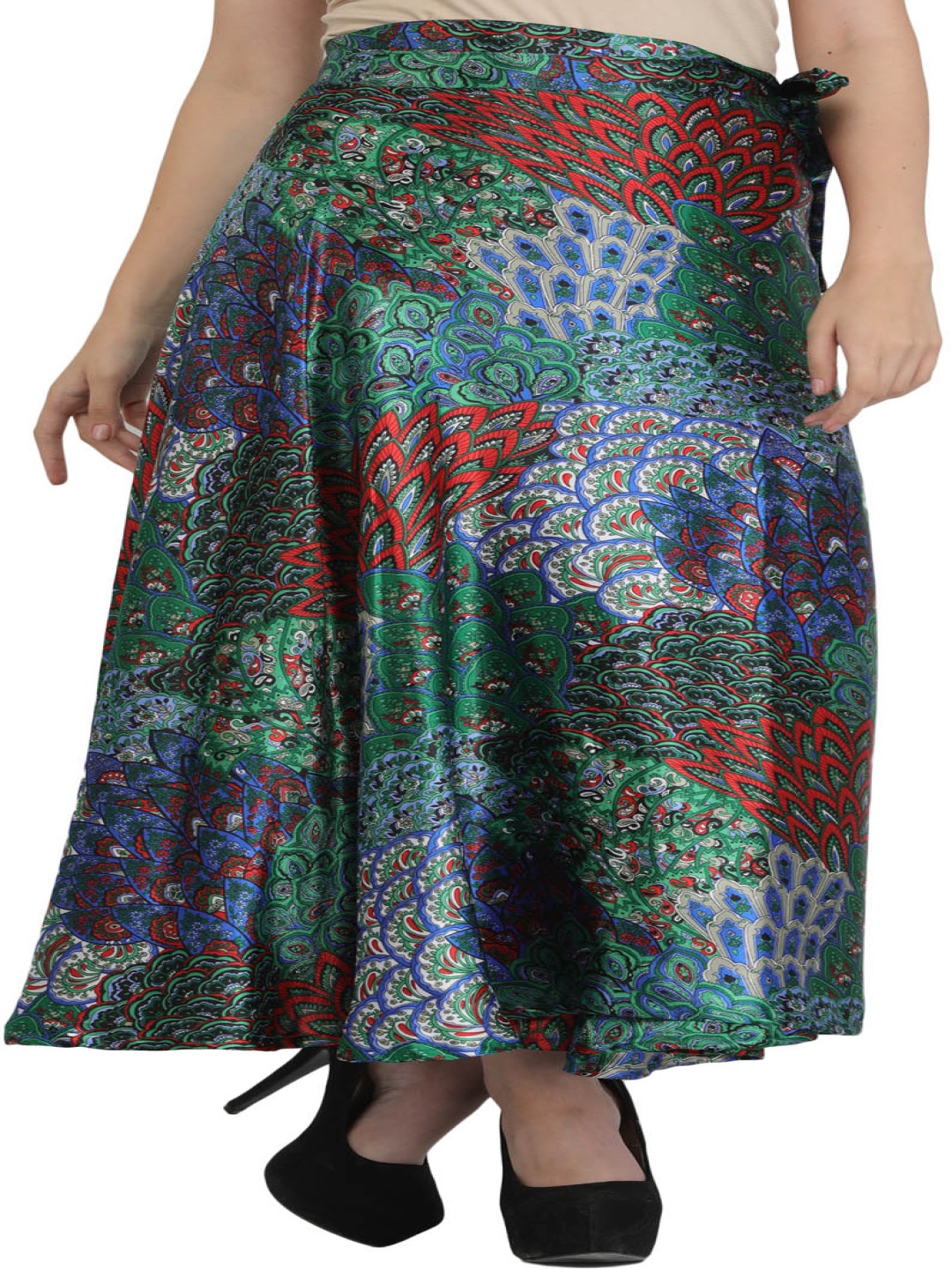 

Exotic India Printed Wrap Maxi Skirts, Green