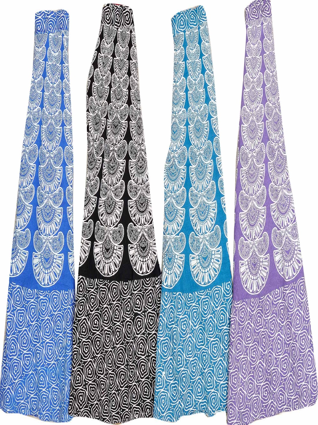 

Exotic India Pack Of 4 Printed Pure Cotton Wrap Maxi Skirts, Blue
