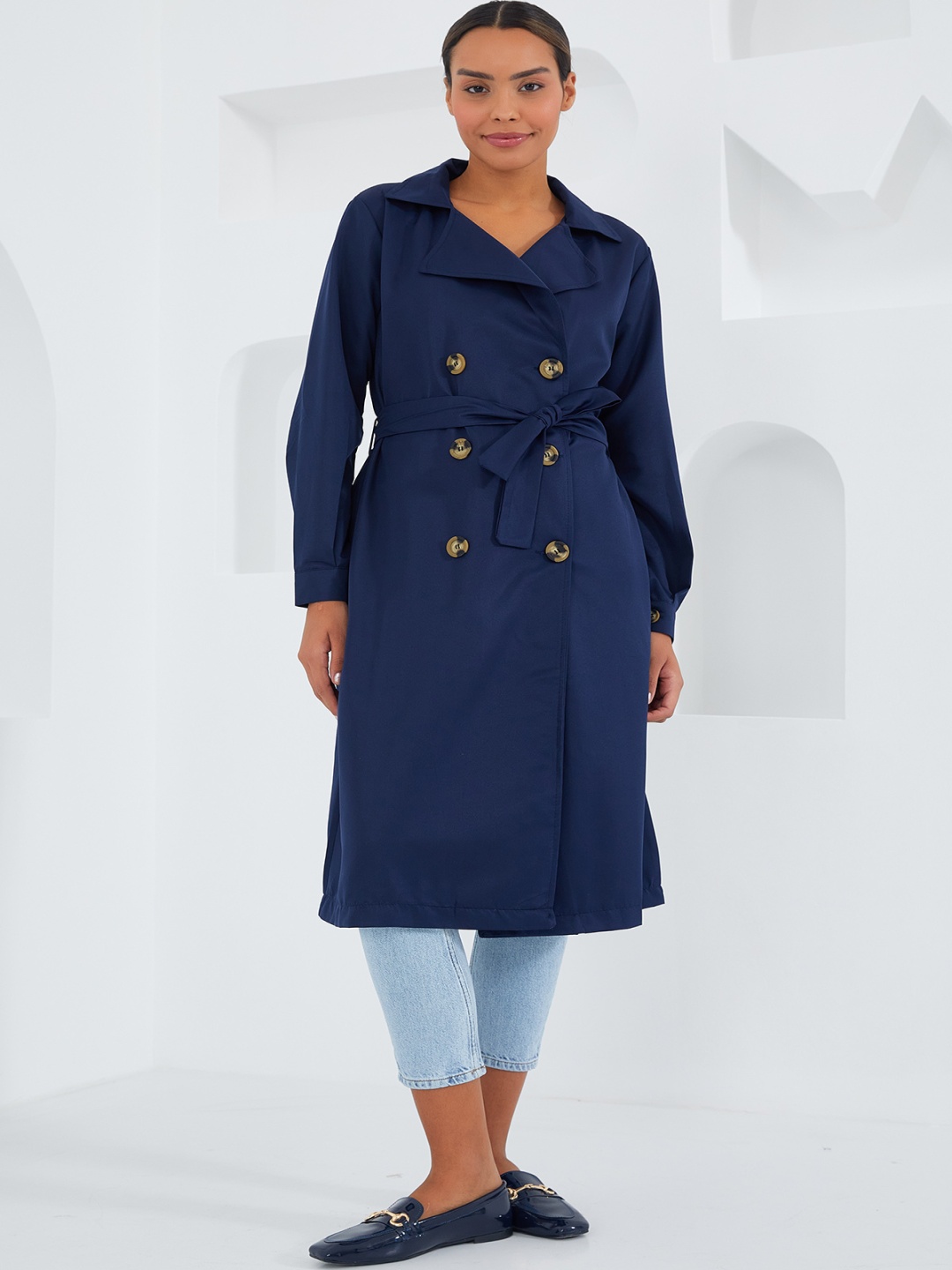 

BIGDART Notched Lapel Long Sleeves Single-Breasted Longline Overcoat, Navy blue