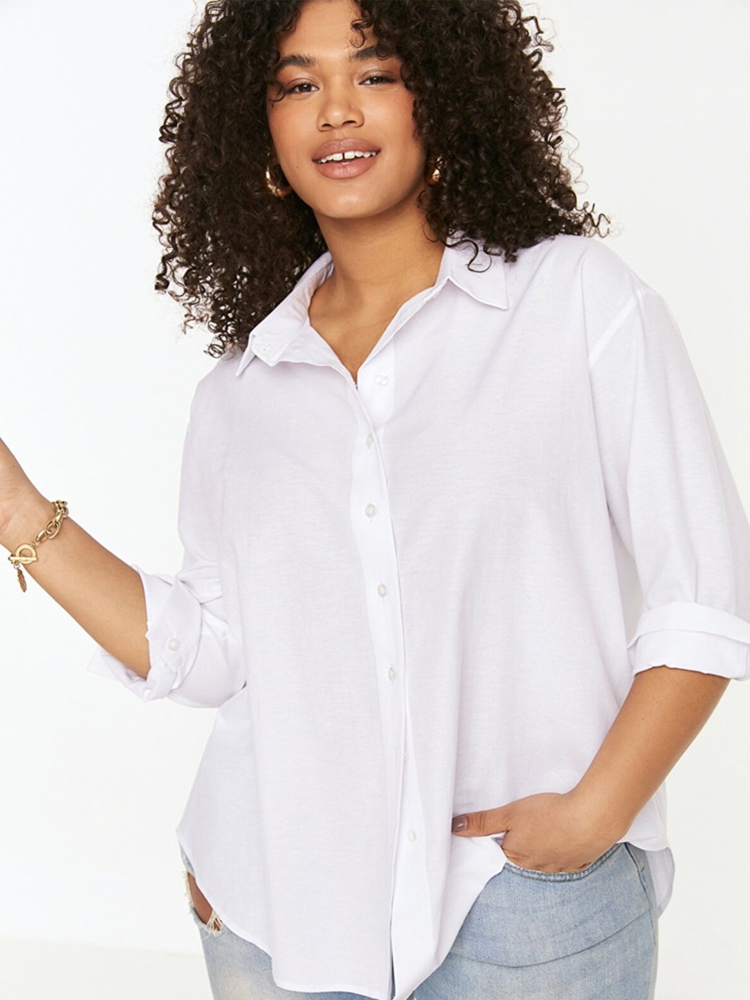 

Fab Star Comfort Long Sleeves Spread Collar Cotton Opaque Casual Shirt, White