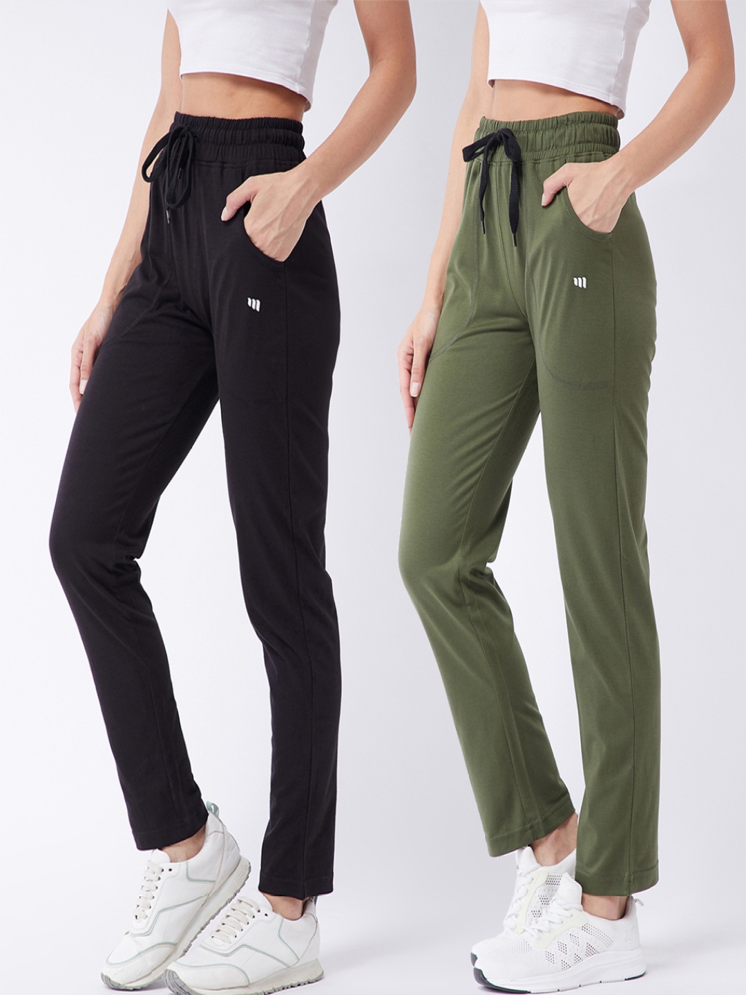 

Modeve Women Pack Of 2 Regular Fit Cotton Track Pants, Black